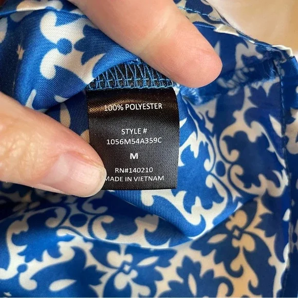 Co Til Co Women’s Printed Blue White Flowy Top Shirt 3/4 length sleeve - Picture 5 of 9